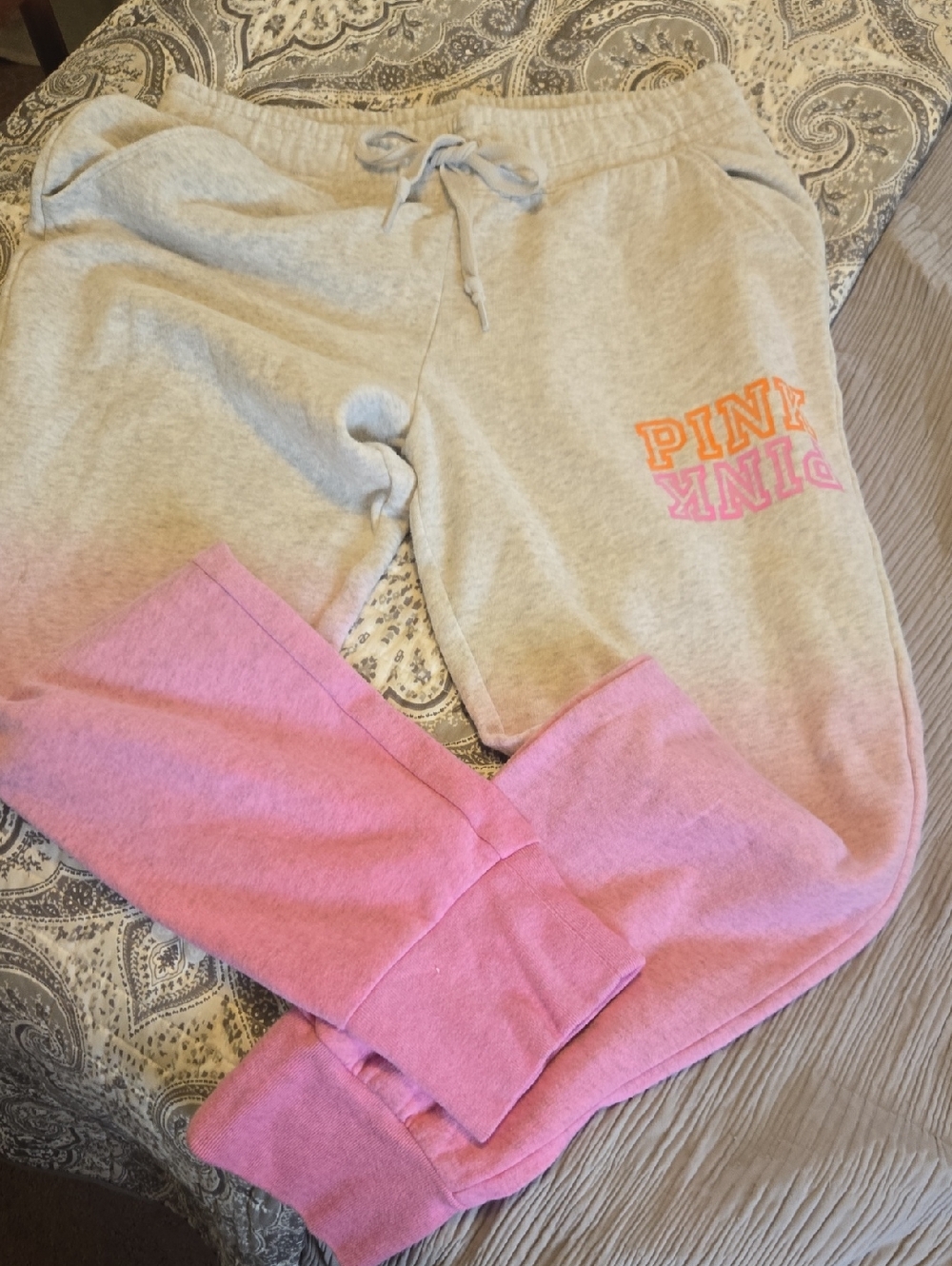 PINK Victoria's Secret Gray and Pink Colorblock Jogger Sweatpants